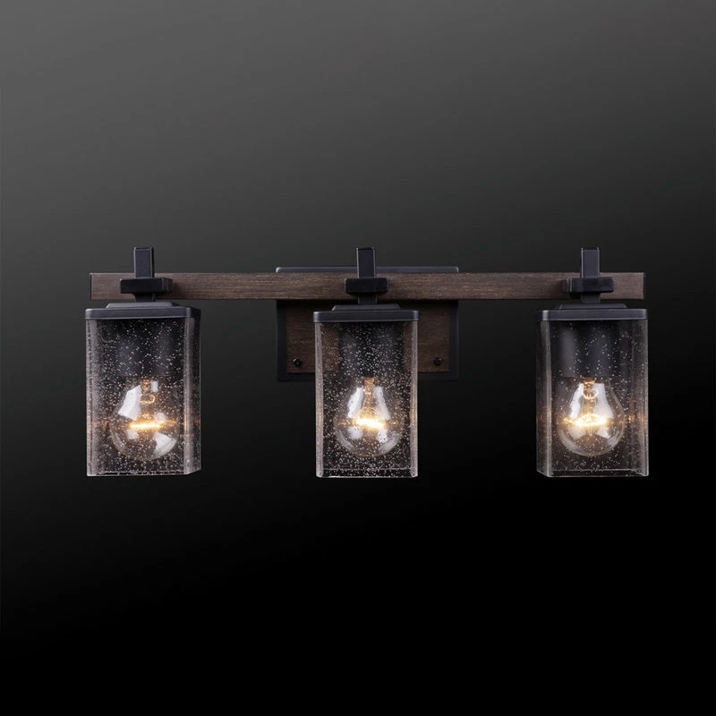 Globe Electric 3-Light Matte Black Vanity Light With Seeded Glass Shades 5 Globe Electric 3-Light Matte Black Vanity Light With Seeded Glass Shades - Image 5