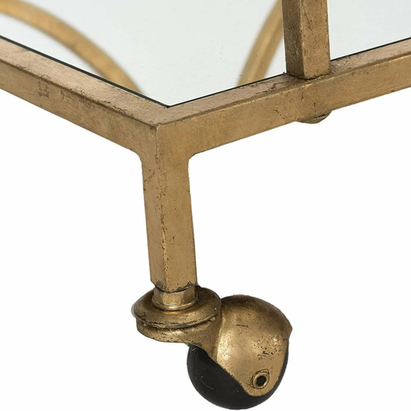 Decorn Elegant Bar Cart, Curved Metal Frame With Mirrored Glass Top & Shelf, Gold 5 Decorn Elegant Bar Cart, Curved Metal Frame With Mirrored Glass Top & Shelf, Gold - Image 5
