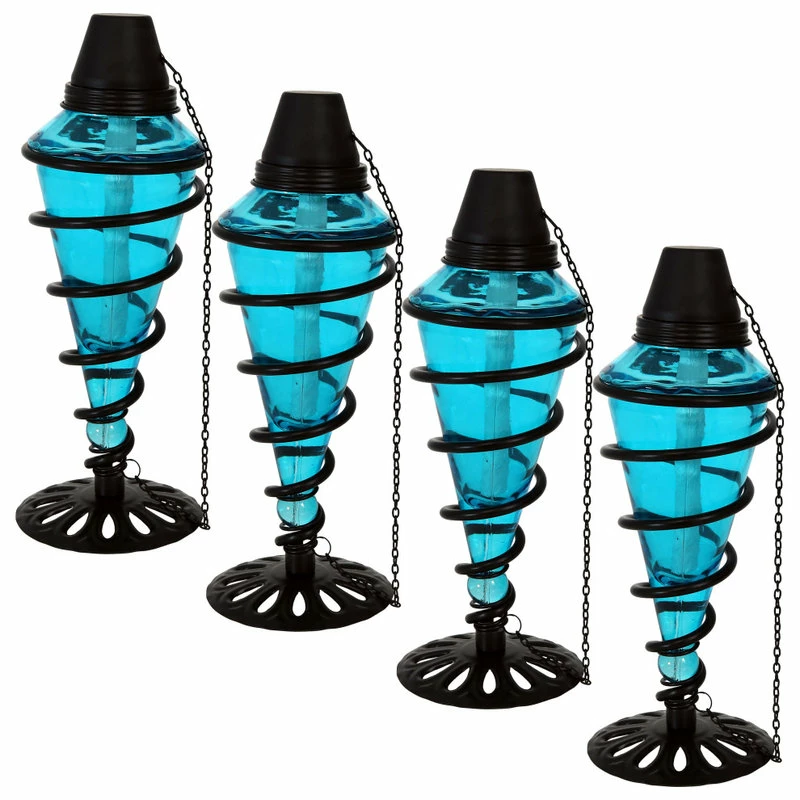 Sunnydaze Decor Sunnydaze Glass Outdoor Tabletop Torches, Fiberglass Wicks, Set Of 8, Blue 5 Sunnydaze Decor Sunnydaze Glass Outdoor Tabletop Torches, Fiberglass Wicks, Set Of 8, Blue - Image 5