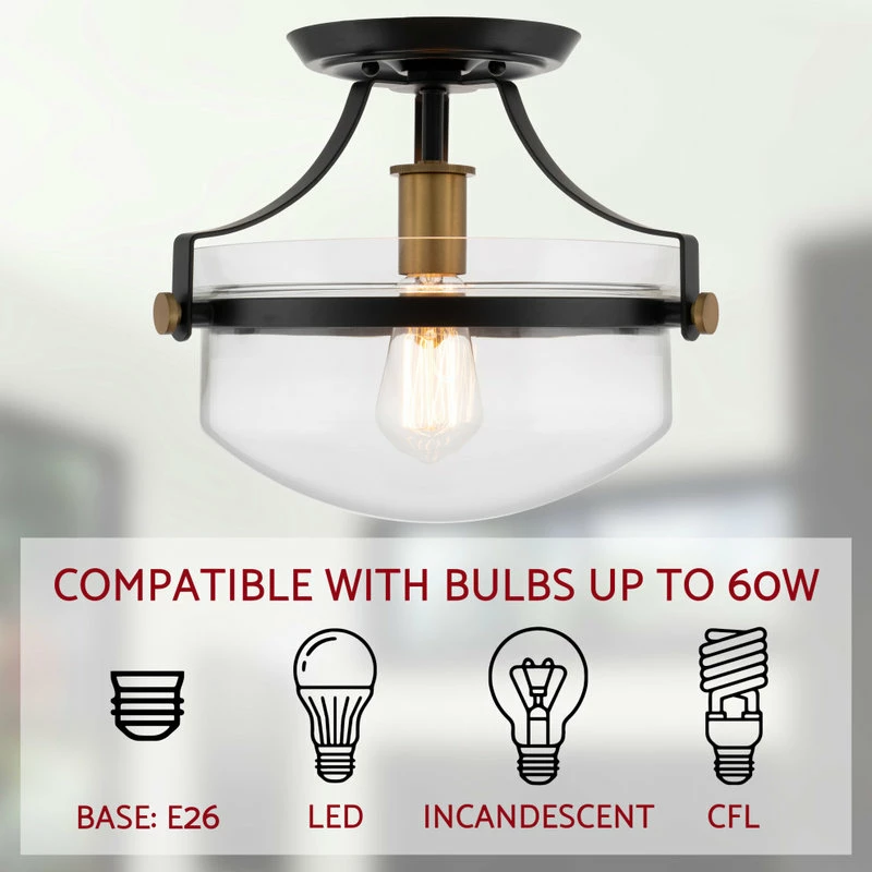 Kira Home Zurich 12" Rustic Farmhouse Ceiling Light, Glass Shade, Warm Brass 6 Kira Home Zurich 12" Rustic Farmhouse Ceiling Light, Glass Shade, Warm Brass - Image 6