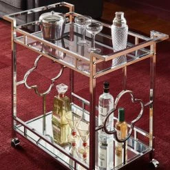 Inspire Q Devon Chrome Finish Floral Bar Cart With Mirror Bottom And Glass Top -home bar shop ab1148ed00b1714a 9243 w800 h800 b0 p0