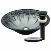 Novatto Credere Artsy Glass Vessel Bath Sink And Drain, Matte Black