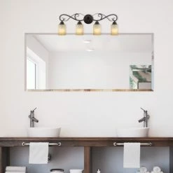 Kira Home Villa 31" Bathroom Light, Amber Frosted Glass Shades, Oil Rubbed 9 Kira Home Villa 31" Bathroom Light, Amber Frosted Glass Shades, Oil Rubbed -home bar shop ac1100b400d114aa 8696 w800 h800 b0 p0