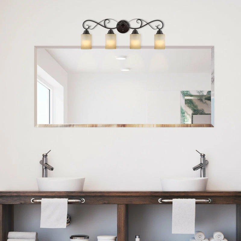 Kira Home Villa 31" Bathroom Light, Amber Frosted Glass Shades, Oil Rubbed 3 Kira Home Villa 31" Bathroom Light, Amber Frosted Glass Shades, Oil Rubbed - Image 3