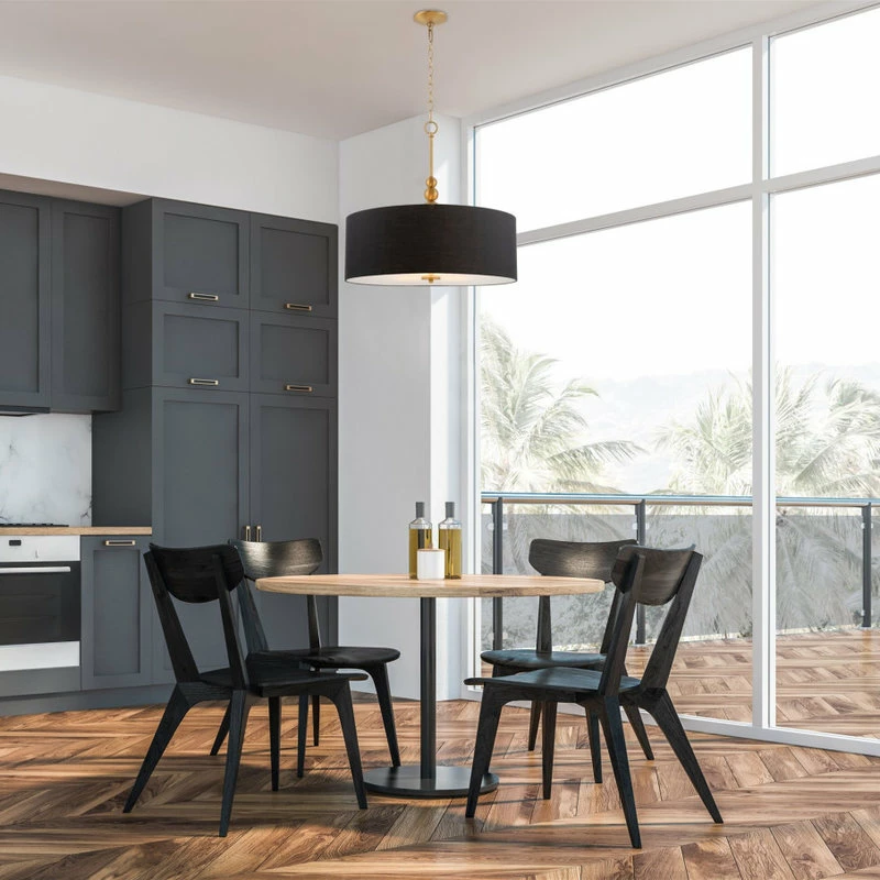 Kira Home Adelade 22" Drum Pendant Chandelier, Black Fabric Shade, Glass 2 Kira Home Adelade 22" Drum Pendant Chandelier, Black Fabric Shade, Glass - Image 2