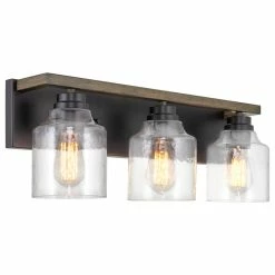 Kira Home Caspian 23" Farmhouse Bathroom / Light, Hammered Glass Shades, Russet