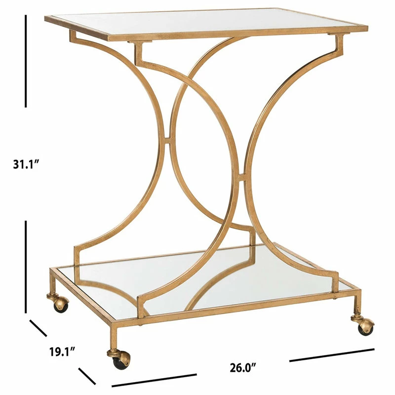 Decorn Elegant Bar Cart, Curved Metal Frame With Mirrored Glass Top & Shelf, Gold 3 Decorn Elegant Bar Cart, Curved Metal Frame With Mirrored Glass Top & Shelf, Gold - Image 3