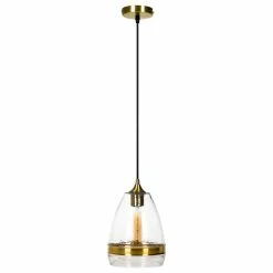 Casamotion Hammered Glass Pendant Light With Brass Ring, 1 Ceiling Hanging Light, Clear, Large