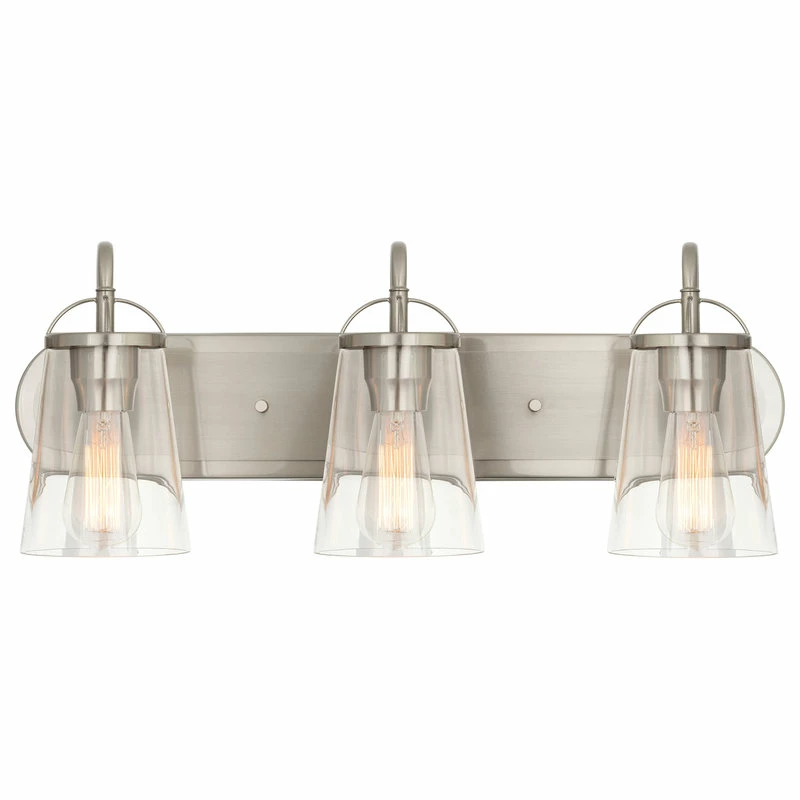 Kira Home Voltaire 24" Farmhouse Bathroom Light, Glass Shades, Brushed Nickel 5 Kira Home Voltaire 24" Farmhouse Bathroom Light, Glass Shades, Brushed Nickel - Image 5