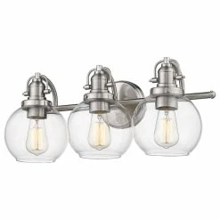 Lighting Favorites 3 Light Retro Modern Clear Glass Vanity Bath Fixture, Satin Nickel