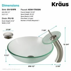 Kraus USA, Inc. Glass Vessel Sink, Bathroom Waterfall Faucet, PU Drain, Mount Ring, Nickel -home bar shop afb1aec703518d05 9125 w800 h800 b1 p0