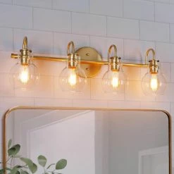 LNC Lighting 4-Lights Glass Shade And Matte Gold Modern LED Vanity Light -home bar shop afe1b6bc032a43ba 3610 w800 h800 b0 p0