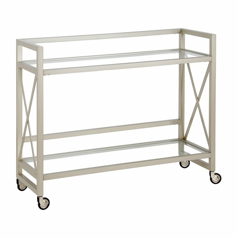 Henn&Hart 38" Satin Nickel Metal/Glass Bar Cart 1 Henn&Hart 38" Satin Nickel Metal/Glass Bar Cart
