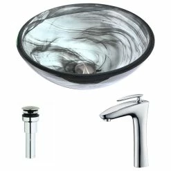 ANZZI Mezzo Series Deco-Glass Vessel Sink With Crown Faucet