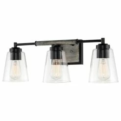 Kira Home Crestline 23" Farmhouse Bathroom / Light, Funnel Glass Shades, Gray