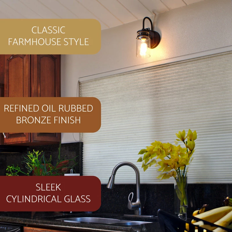 Kira Home Wyer 11.5" Farmhouse Wall Sconce + Glass Jar Shade, Dimmable, Bronze 2 Kira Home Wyer 11.5" Farmhouse Wall Sconce + Glass Jar Shade, Dimmable, Bronze - Image 2