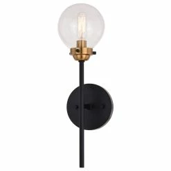 Vaxcel Orbit Brass/Oil Rubbed Bronze Industrial MCM Wall Sconce, Glass Globe, 16"H