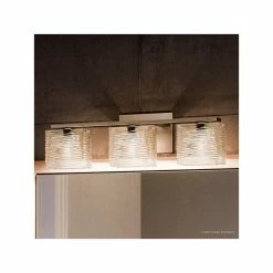 Urban Ambiance Luxury Modern Nickel Ribbed Glass Bathroom Light, UQL2722, San Diego Collection