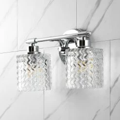 JONATHAN Y Vintage Iron/Chevron Pattern Glass Farmhouse Cottage LED Vanity, 2-Light -home bar shop b391de600f614643 3034 w800 h800 b0 p0