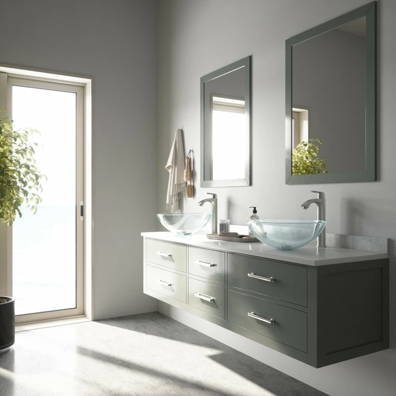 VIGO Crystalline Glass Vessel Sink And Linus Vessel Faucet, Brushed Nickel 6 VIGO Crystalline Glass Vessel Sink And Linus Vessel Faucet, Brushed Nickel - Image 6