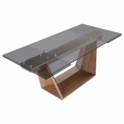 Vig Furniture Inc. Modrest Babia Modern Smoked Glass And Walnut Extendable Dining Table -home bar shop b47127b90ca35b95 9481 w800 h800 b1 p0