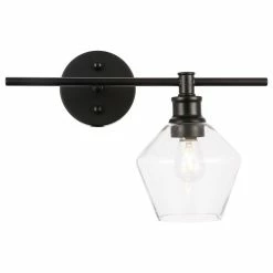 Elegant Furniture & Lighting Living District 1-Light Black And Clear Glass Right Wall Sconce