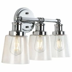JONATHAN Y Beverly 22.5" 3-Light Iron/Seeded Glass Classic Cottage LED Vanity Light, Chrome