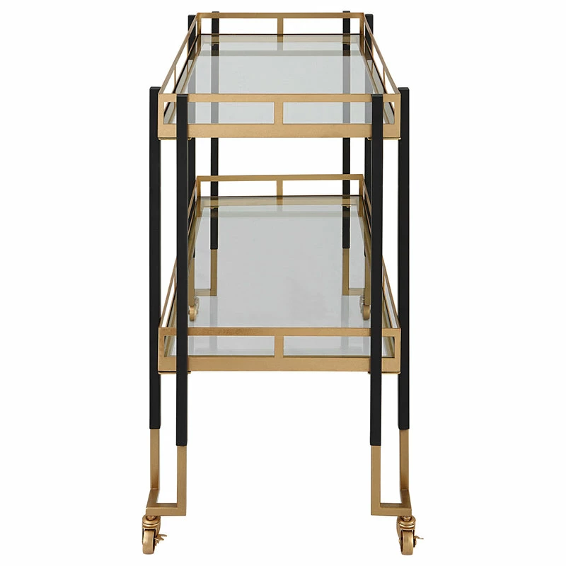 Uttermost Kentmore Bar/Wine Cabinet Or Cart, Matte Black And Brushed Gold With Clear Glass 4 Uttermost Kentmore Bar/Wine Cabinet Or Cart, Matte Black And Brushed Gold With Clear Glass - Image 4
