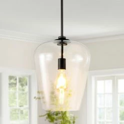 JONATHAN Y Hayes 11.25" 1-Light Iron/Glass LED Pendant, Oil Rubbed Bronze/Clear
