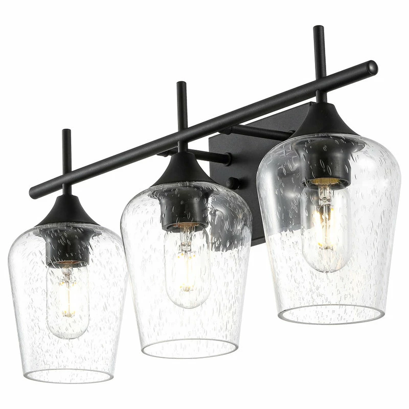 GETLEDEL 3-Light Vanity Light Sconce With Seeded Glass Shades, Matte Black 8 GETLEDEL 3-Light Vanity Light Sconce With Seeded Glass Shades, Matte Black - Image 8