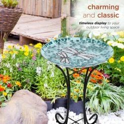 Alpine Corporation 24" Tall Outdoor Mosaic Dragonfly Glass Birdbath Bowl With Metal Stand -home bar shop b6d129a30112ba45 3489 w800 h800 b0 p0