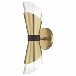 Hudson Valley Lighting Angie 15"H LED Wall Sconce With Black Accents, Clear Glass, Finish: Aged Brass