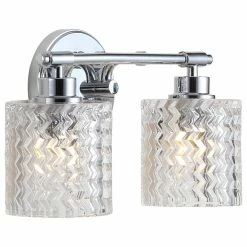 JONATHAN Y Vintage Iron/Chevron Pattern Glass Farmhouse Cottage LED Vanity, 2-Light