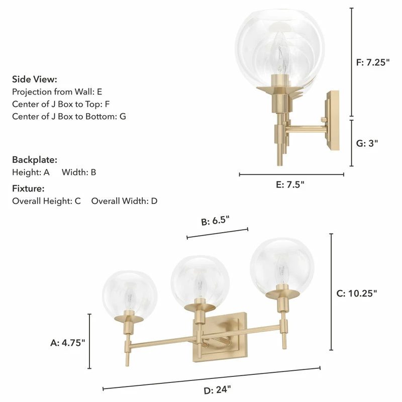 Hunter Fan Company Xidane Alturas Gold, Clear Glass 3 Light Vanity Wall 4 Hunter Fan Company Xidane Alturas Gold, Clear Glass 3 Light Vanity Wall - Image 4