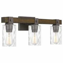 Starry Sky Trading Inc 3-Light 24'' Vanity Light Artisan Iron And Wood Finish Clear Glass Shade