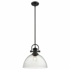 Golden Lighting Hines 1-Light Pendant, Black, Seeded Glass
