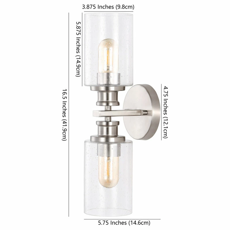 JONATHAN Y Jules Edison 16.5" Cylinder 2-Light Seeded Glass LED Vanity, Nickel 10 JONATHAN Y Jules Edison 16.5" Cylinder 2-Light Seeded Glass LED Vanity, Nickel - Image 10