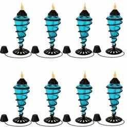 Sunnydaze Decor Sunnydaze Glass Outdoor Tabletop Torches, Fiberglass Wicks, Set Of 8, Blue