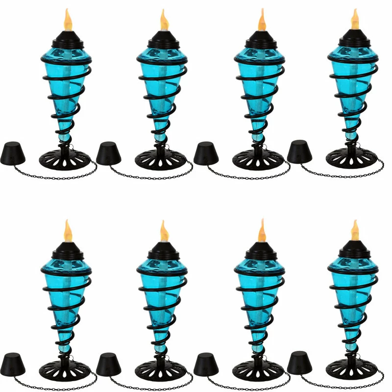 Sunnydaze Decor Sunnydaze Glass Outdoor Tabletop Torches, Fiberglass Wicks, Set Of 8, Blue 1 Sunnydaze Decor Sunnydaze Glass Outdoor Tabletop Torches, Fiberglass Wicks, Set Of 8, Blue