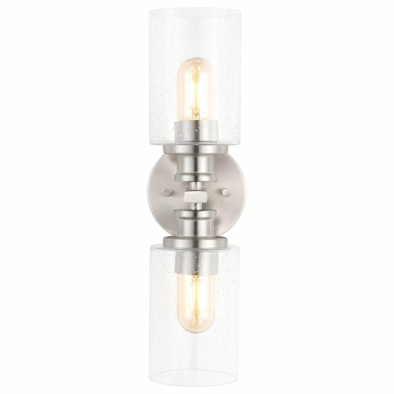 JONATHAN Y Jules Edison 16.5" Cylinder 2-Light Seeded Glass LED Vanity, Nickel 4 JONATHAN Y Jules Edison 16.5" Cylinder 2-Light Seeded Glass LED Vanity, Nickel - Image 4