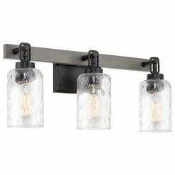 Kira Home Ashland 23.5" Farmhouse Bathroom / Light, Hammered Glass Shades, Gray