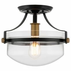Kira Home Zurich 12" Rustic Farmhouse Ceiling Light, Glass Shade, Warm Brass