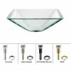 Kraus USA, Inc. Square Clear Glass Vessel 19mm Thick Bathroom Sink, PU Drain, Mount Ring, Nickel