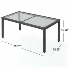 GDFStudio GDF Studio San Simeon Outdoor Wicker Rectangular Dining Table With Glass Top, Gr -home bar shop bb8166f401e5261a 7692 w800 h800 b1 p0
