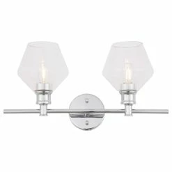 Elegant Furniture & Lighting Brass Finish And Clear Glass 2-Light Wall Sconce, Chrome, Clear