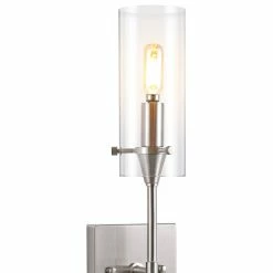 JONATHAN Y Cato 4.5" 1-Light Bohemian Farmhouse Iron/Glass LED Sconce, Nickel/Clear -home bar shop be31cc1b022a67e5 5819 w800 h800 b1 p0