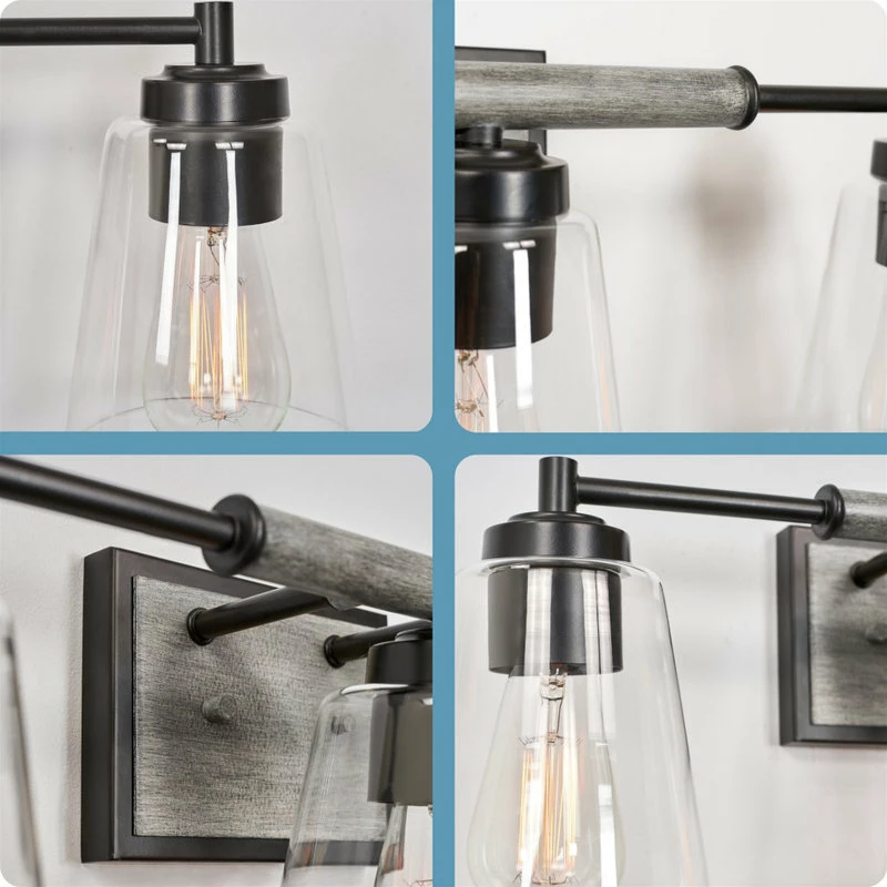 Kira Home Crestline 23" Farmhouse Bathroom / Light, Funnel Glass Shades, Gray 5 Kira Home Crestline 23" Farmhouse Bathroom / Light, Funnel Glass Shades, Gray - Image 5