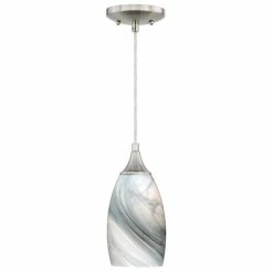 Vaxcel Milano Mini Pendant With Art Glass, Satin Nickel, Marble Swirl Glass