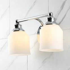 JONATHAN Y Lydia Iron/Frosted Glass Farmhouse Cottage LED Vanity, 2-Light -home bar shop bea16bbe0f61462a 8291 w800 h800 b0 p0