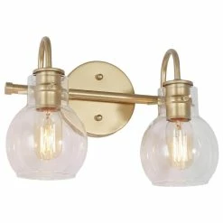 LNC Lighting LNC 2-Light Modern Matte Gold Bell Shade Clear Glass Bathroom Vanity Light